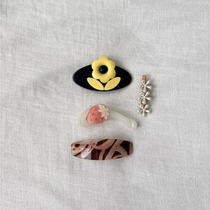 Floral and Strawberry Hair Clip Bundle